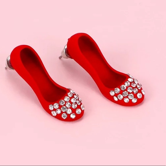 🔆 Red Heel Shoe Earrings with Crystal Rhinestones - Picture 3 of 5